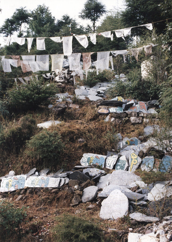 Mani stones and prayer flags