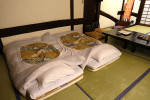 Honke Bankyu: futons set up after dinner