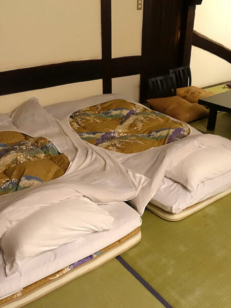 Honke Bankyu: futons set up after dinner