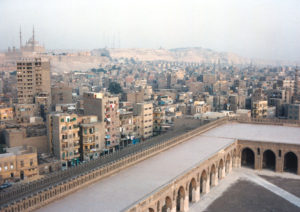 Cairo from the minaret of Ibn Tuloun mosque - the mosque of Muhammad Ali in the background
