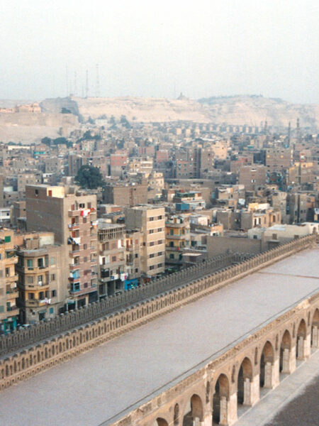 Cairo from the minaret of Ibn Tuloun mosque - the mosque of Muhammad Ali in the background