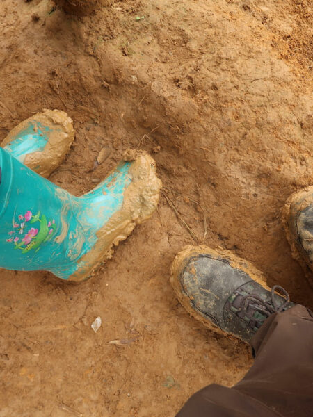 Mud-caked boots!