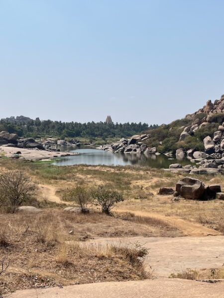 Tungabhadra River with the Virupaksha Temple in the distance